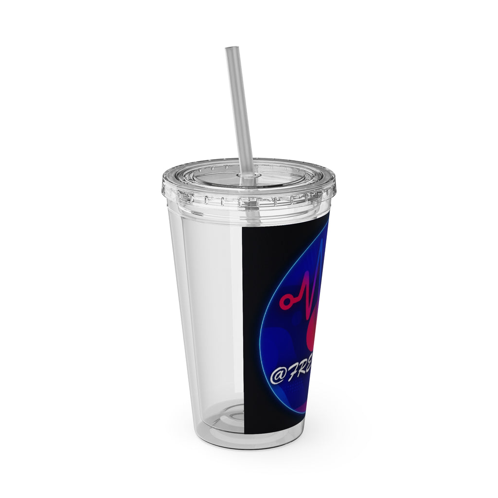 16oz Frequency Graphic Tumbler with Straw — Neon Heartbeat Design