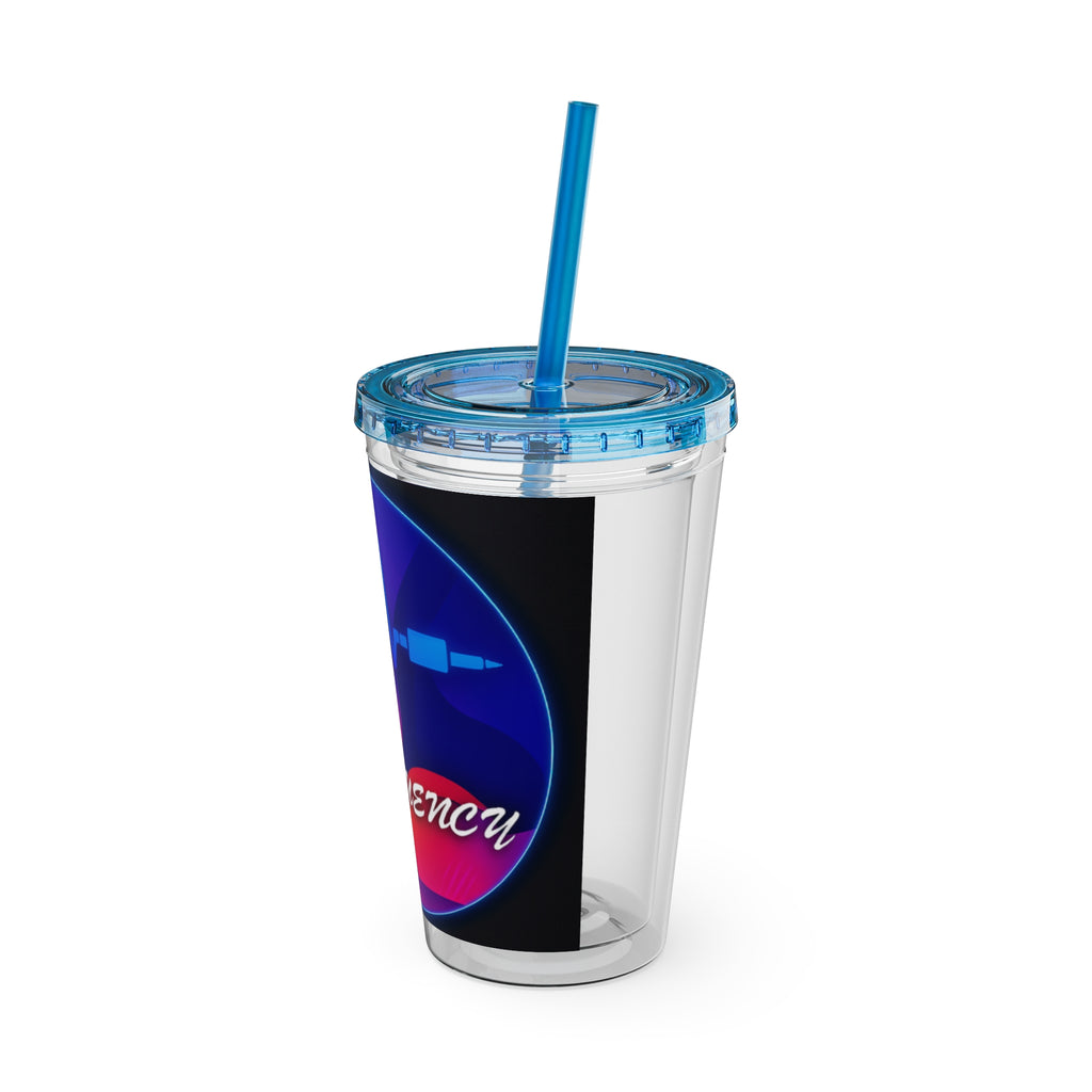 16oz Frequency Graphic Tumbler with Straw — Neon Heartbeat Design
