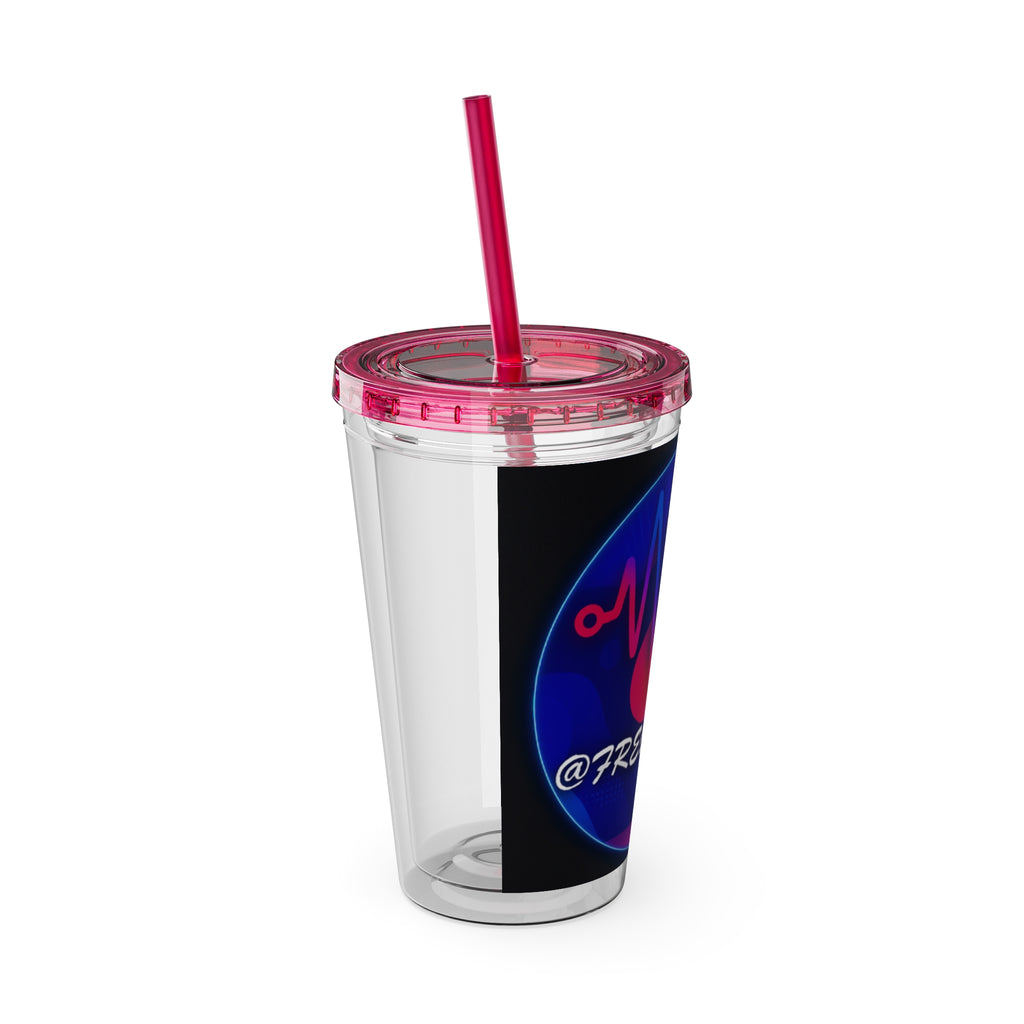 16oz Frequency Graphic Tumbler with Straw — Neon Heartbeat Design