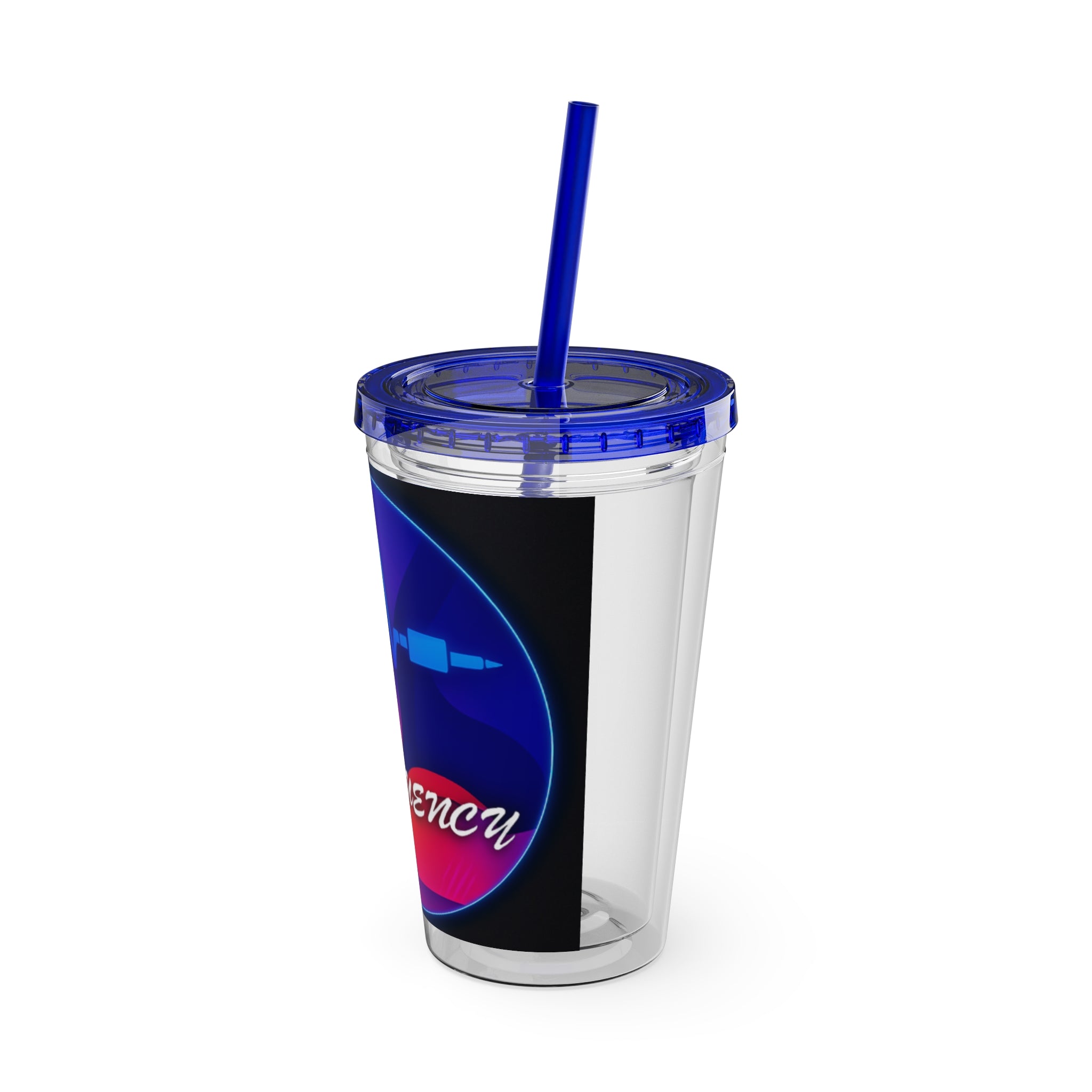 16oz Frequency Graphic Tumbler with Straw — Neon Heartbeat Design