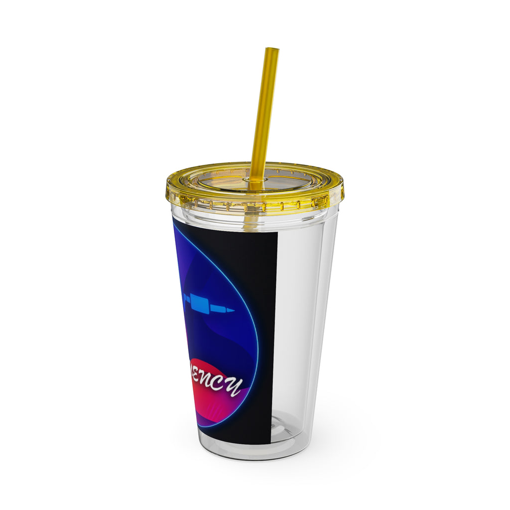 16oz Frequency Graphic Tumbler with Straw — Neon Heartbeat Design