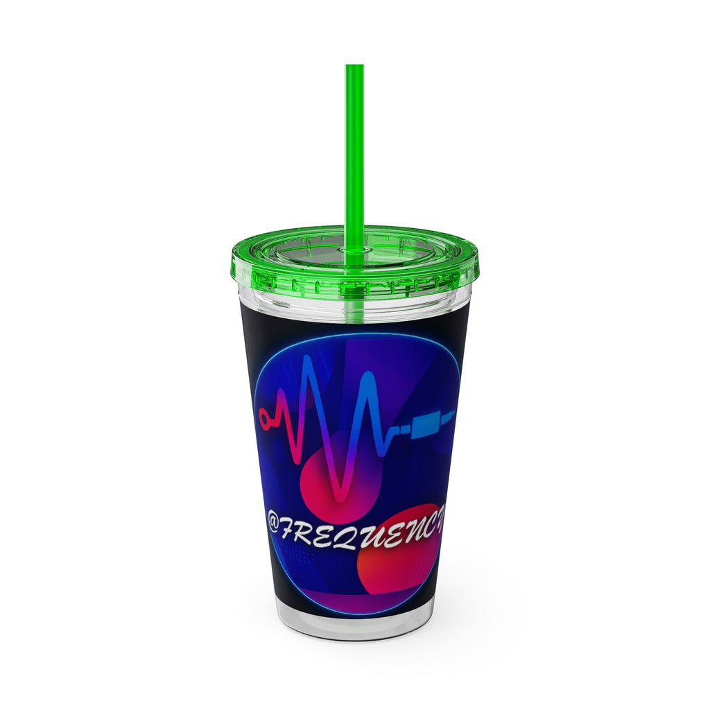 16oz Frequency Graphic Tumbler with Straw — Neon Heartbeat Design