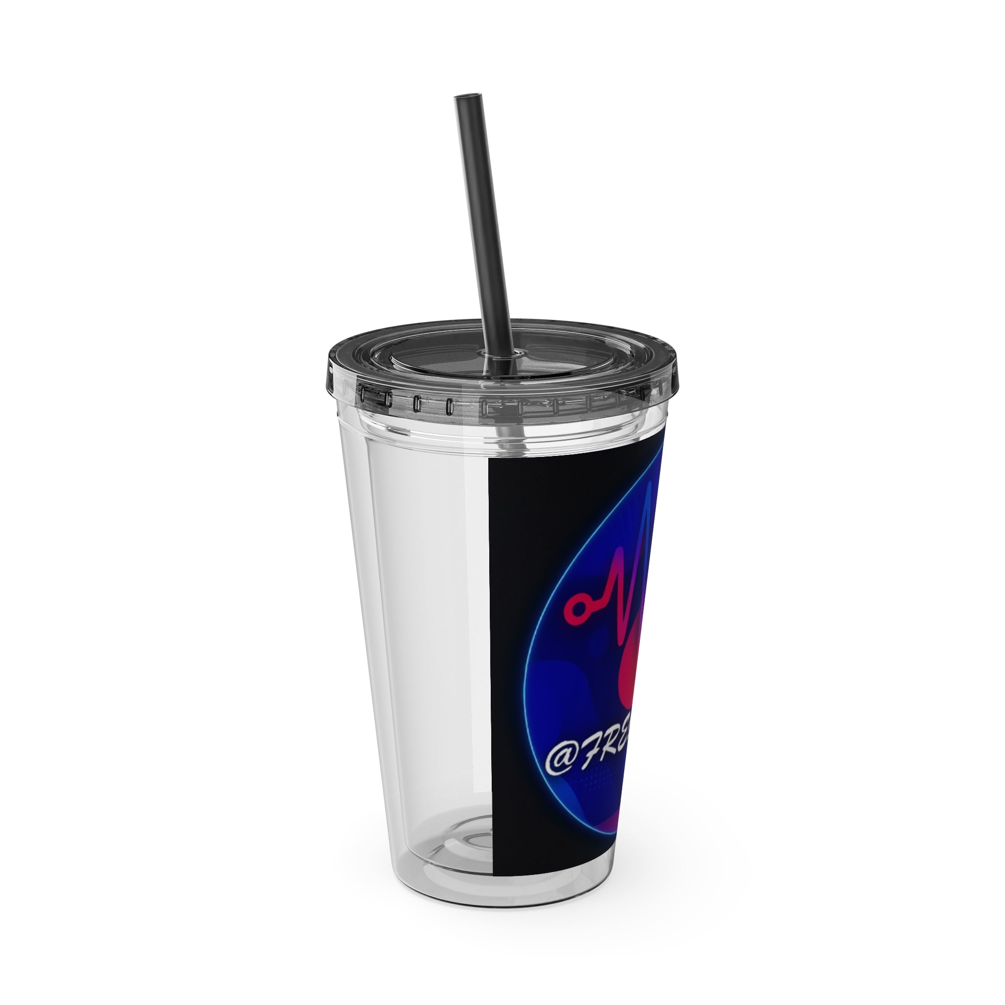 16oz Frequency Graphic Tumbler with Straw — Neon Heartbeat Design