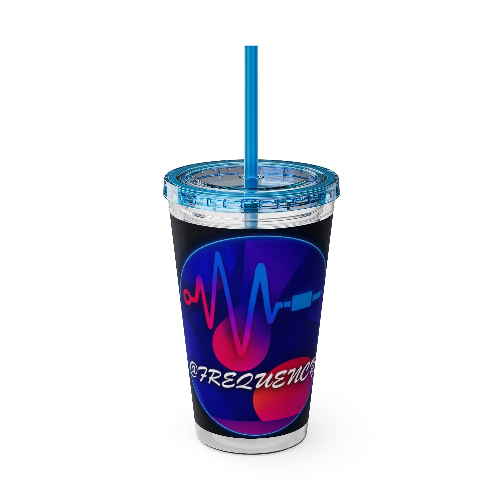 16oz Frequency Graphic Tumbler with Straw — Neon Heartbeat Design