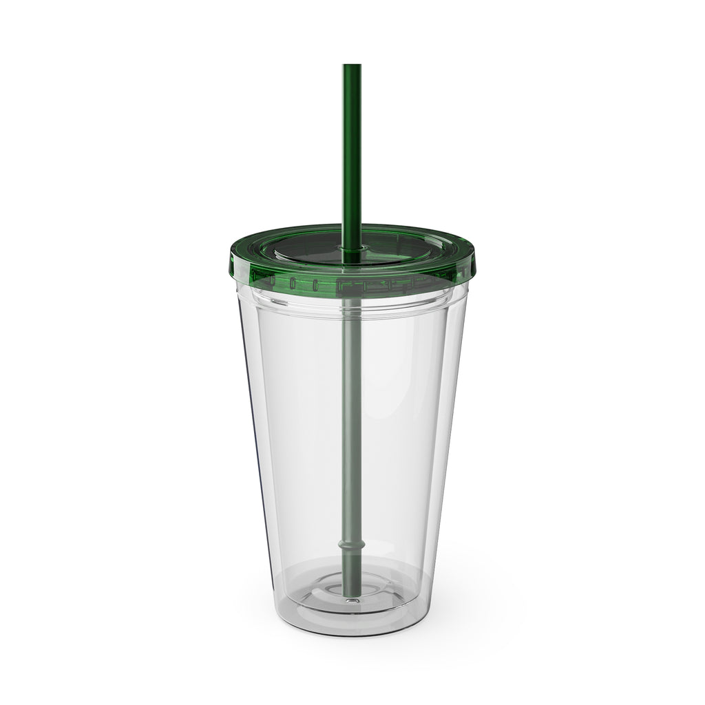 16oz Frequency Graphic Tumbler with Straw — Neon Heartbeat Design