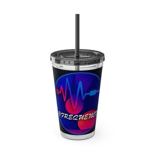 16oz Frequency Graphic Tumbler with Straw — Neon Heartbeat Design