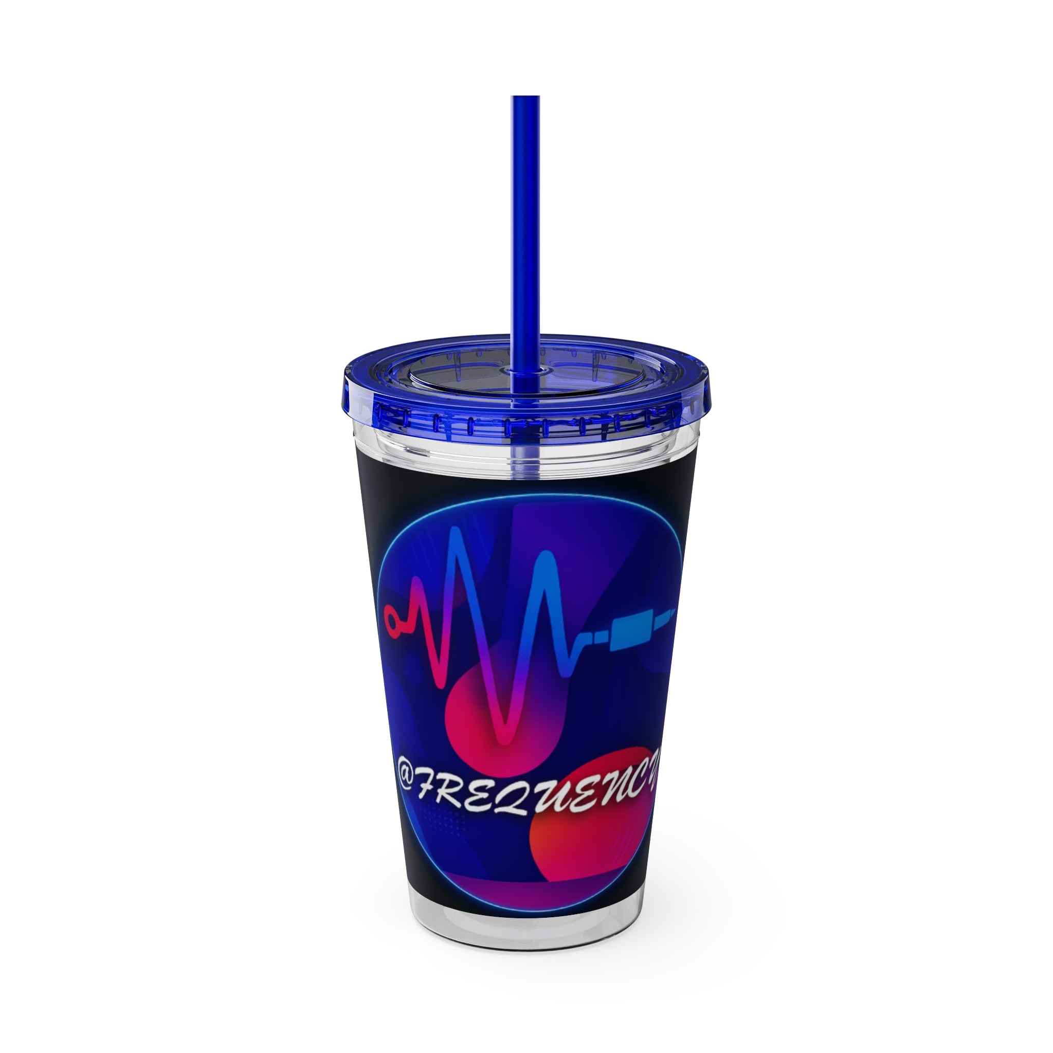 16oz Frequency Graphic Tumbler with Straw — Neon Heartbeat Design