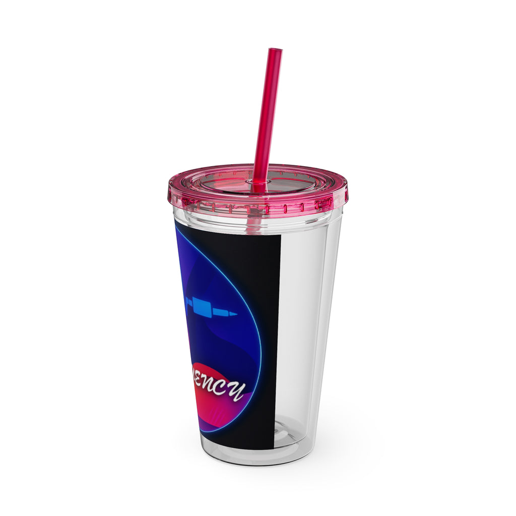 16oz Frequency Graphic Tumbler with Straw — Neon Heartbeat Design