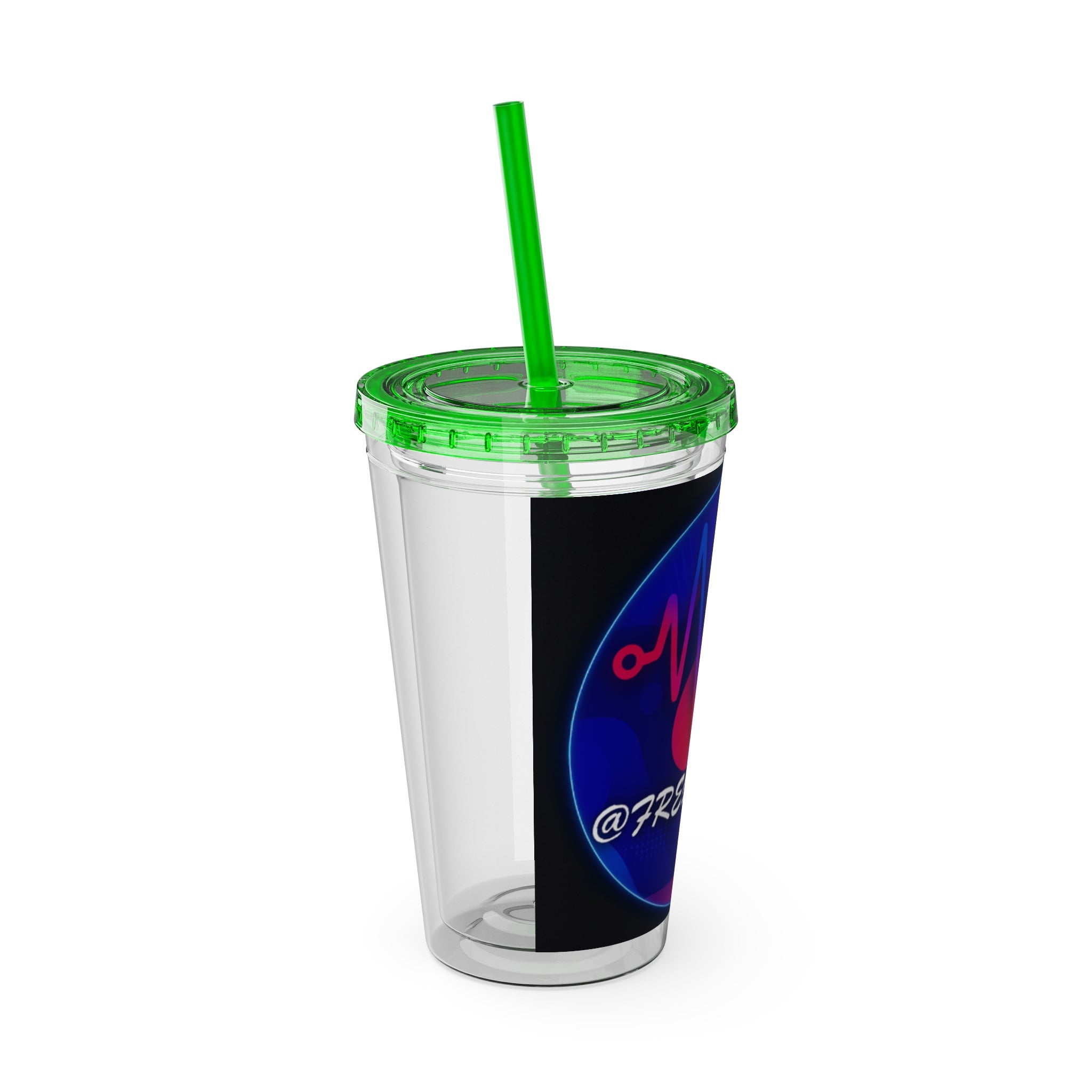16oz Frequency Graphic Tumbler with Straw — Neon Heartbeat Design