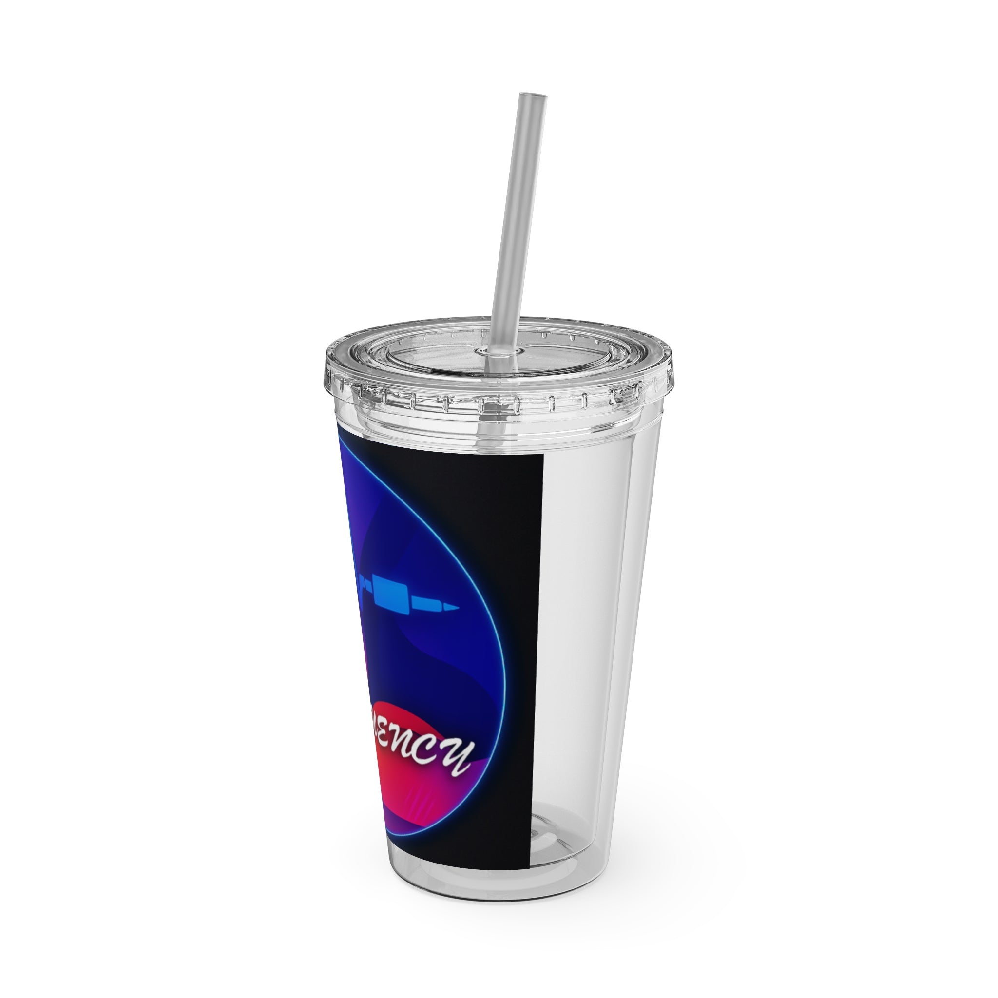 16oz Frequency Graphic Tumbler with Straw — Neon Heartbeat Design