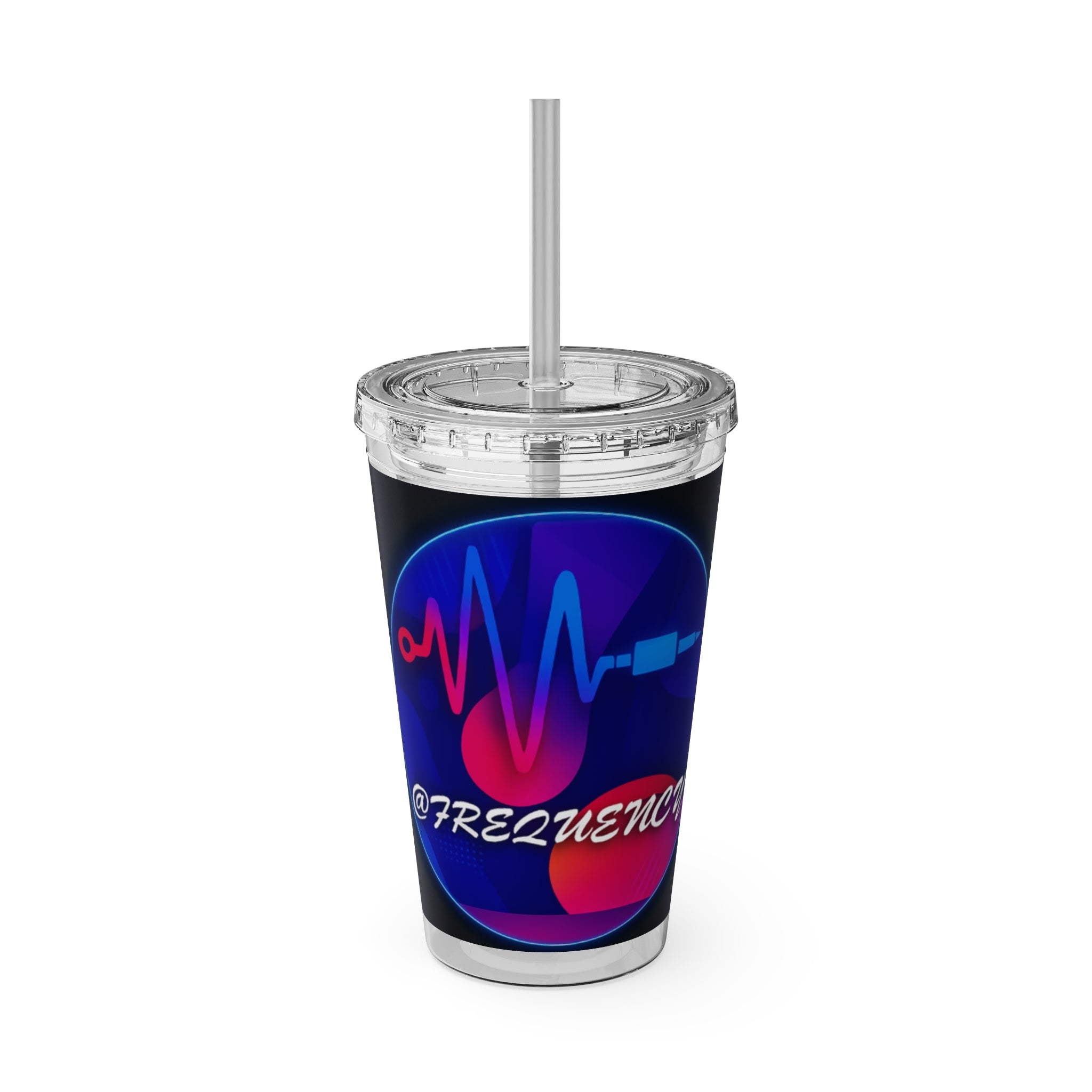 16oz Frequency Graphic Tumbler with Straw — Neon Heartbeat Design
