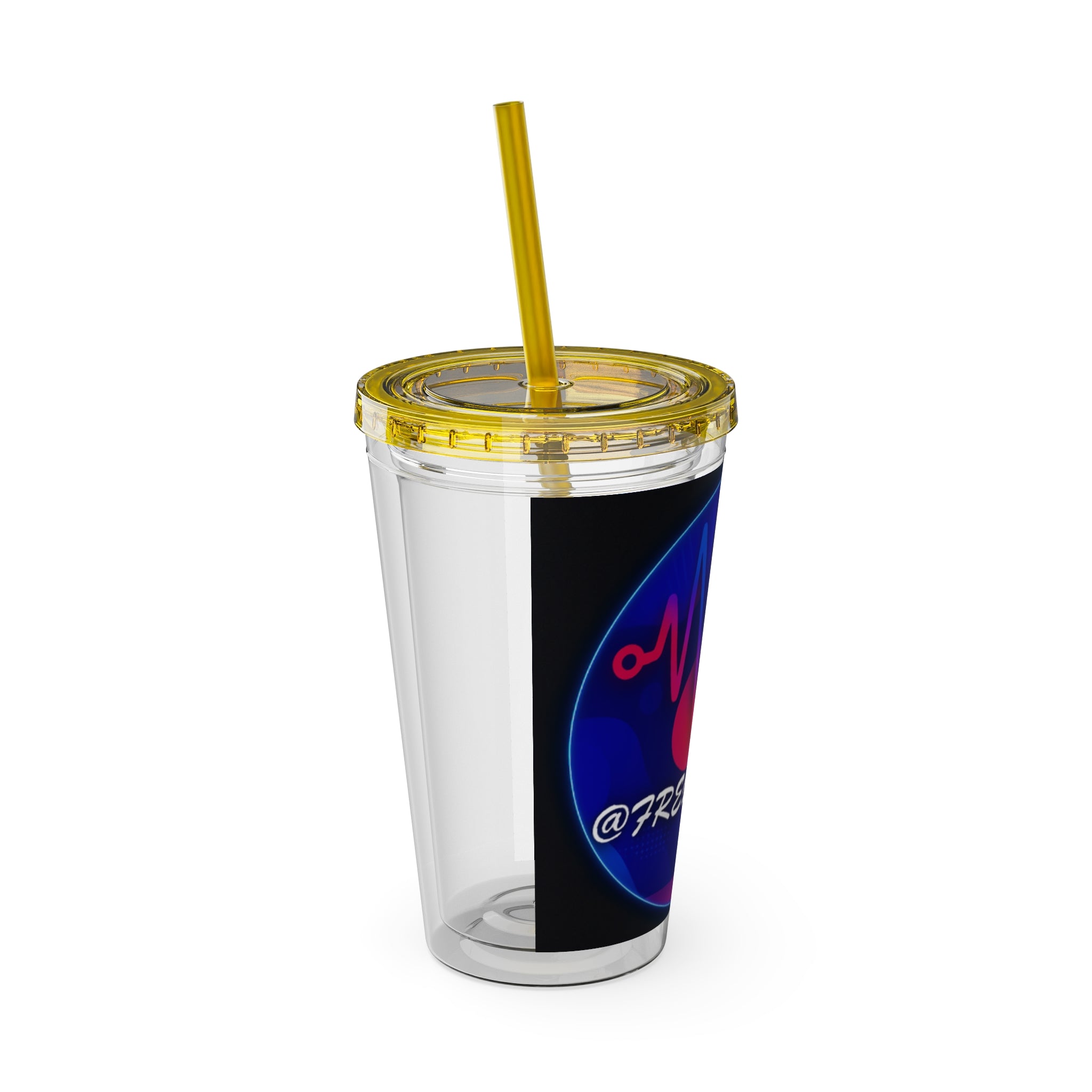 16oz Frequency Graphic Tumbler with Straw — Neon Heartbeat Design