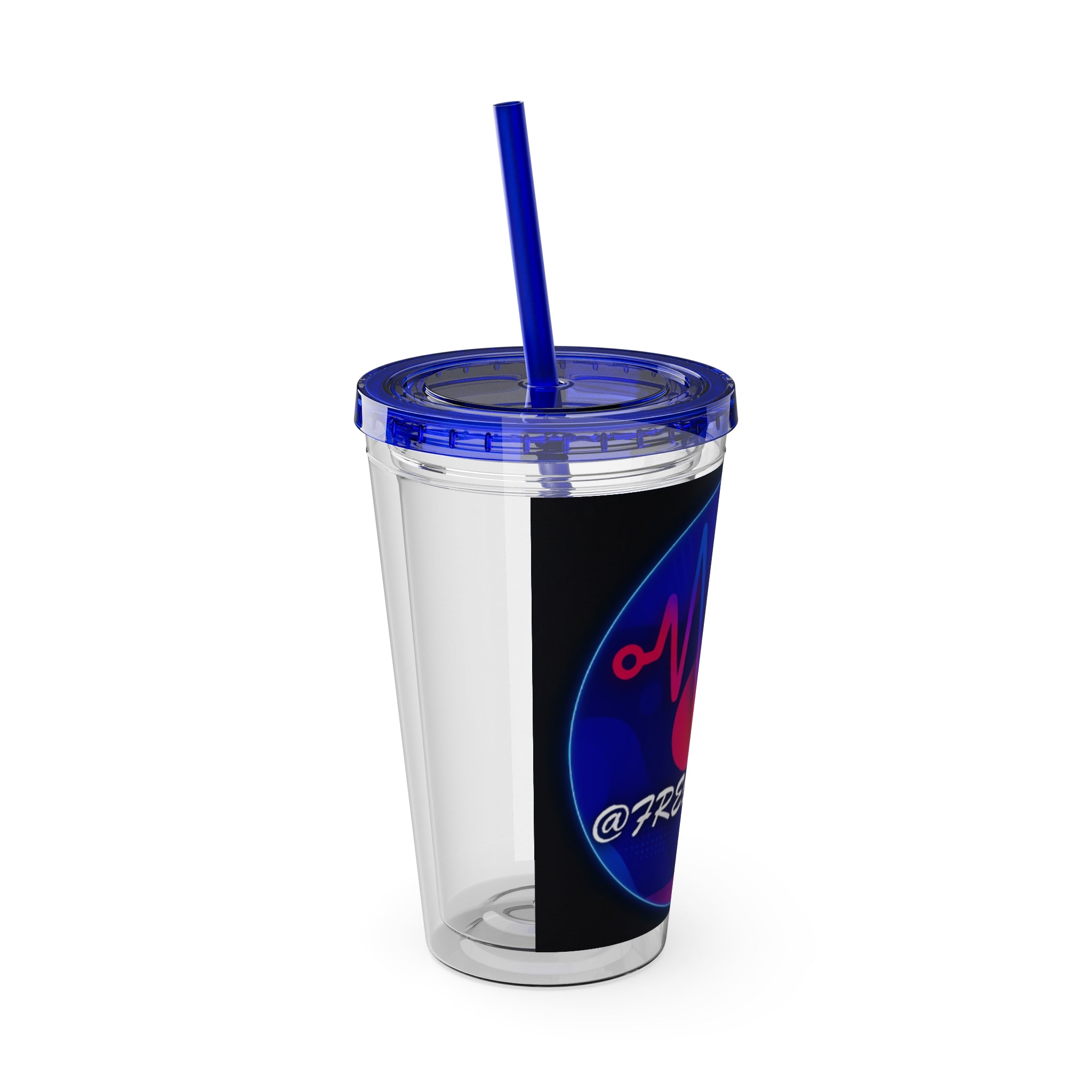 16oz Frequency Graphic Tumbler with Straw — Neon Heartbeat Design