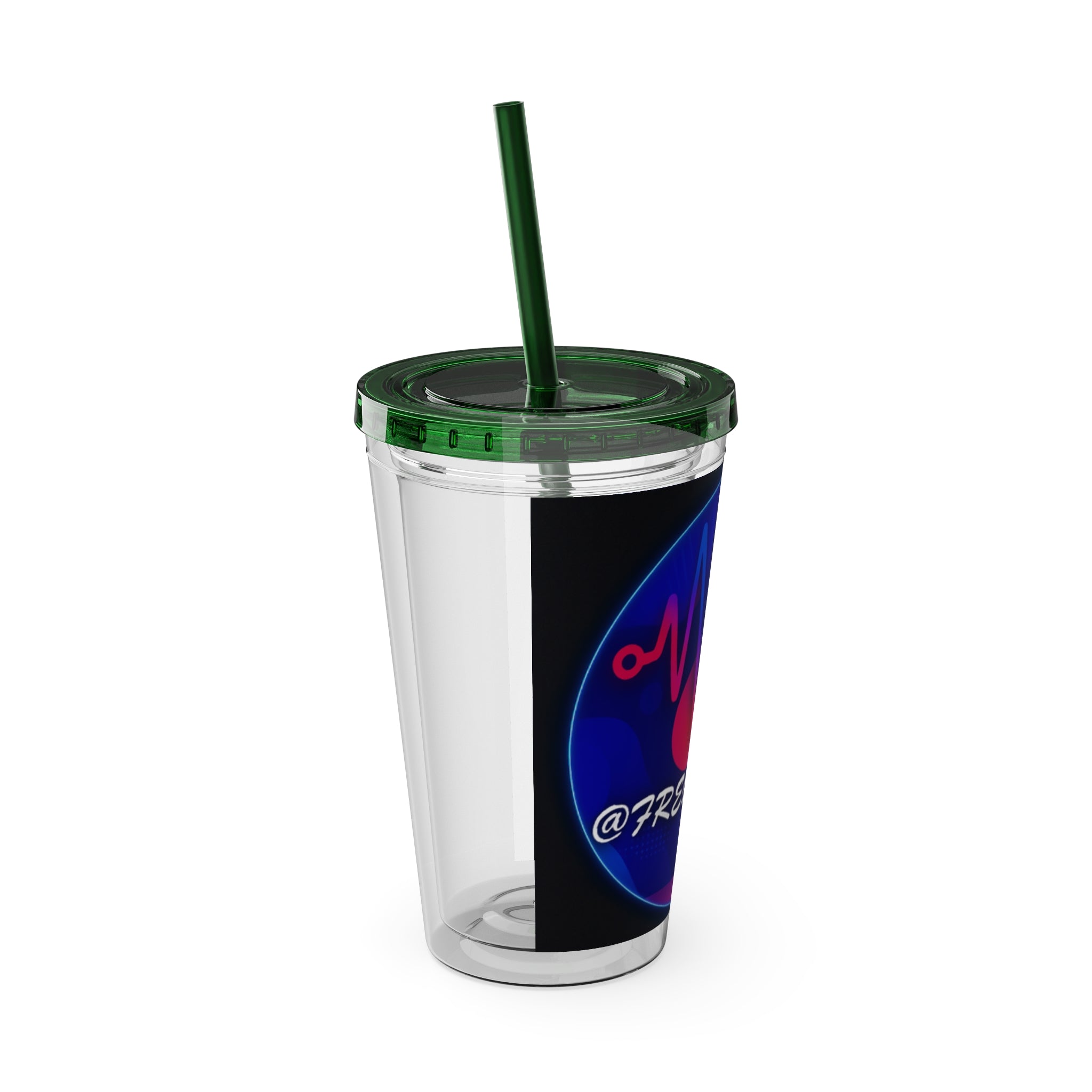 16oz Frequency Graphic Tumbler with Straw — Neon Heartbeat Design