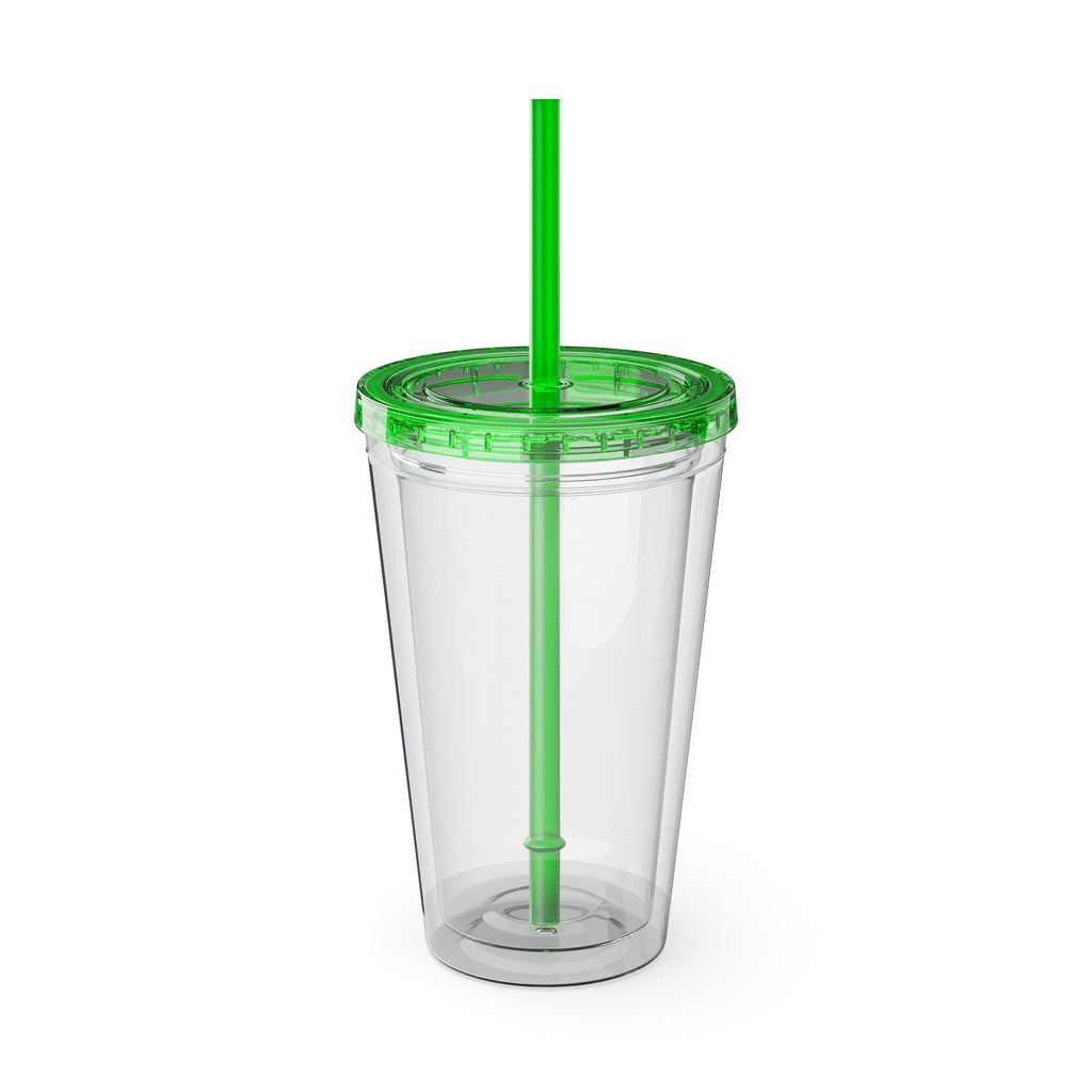 16oz Frequency Graphic Tumbler with Straw — Neon Heartbeat Design