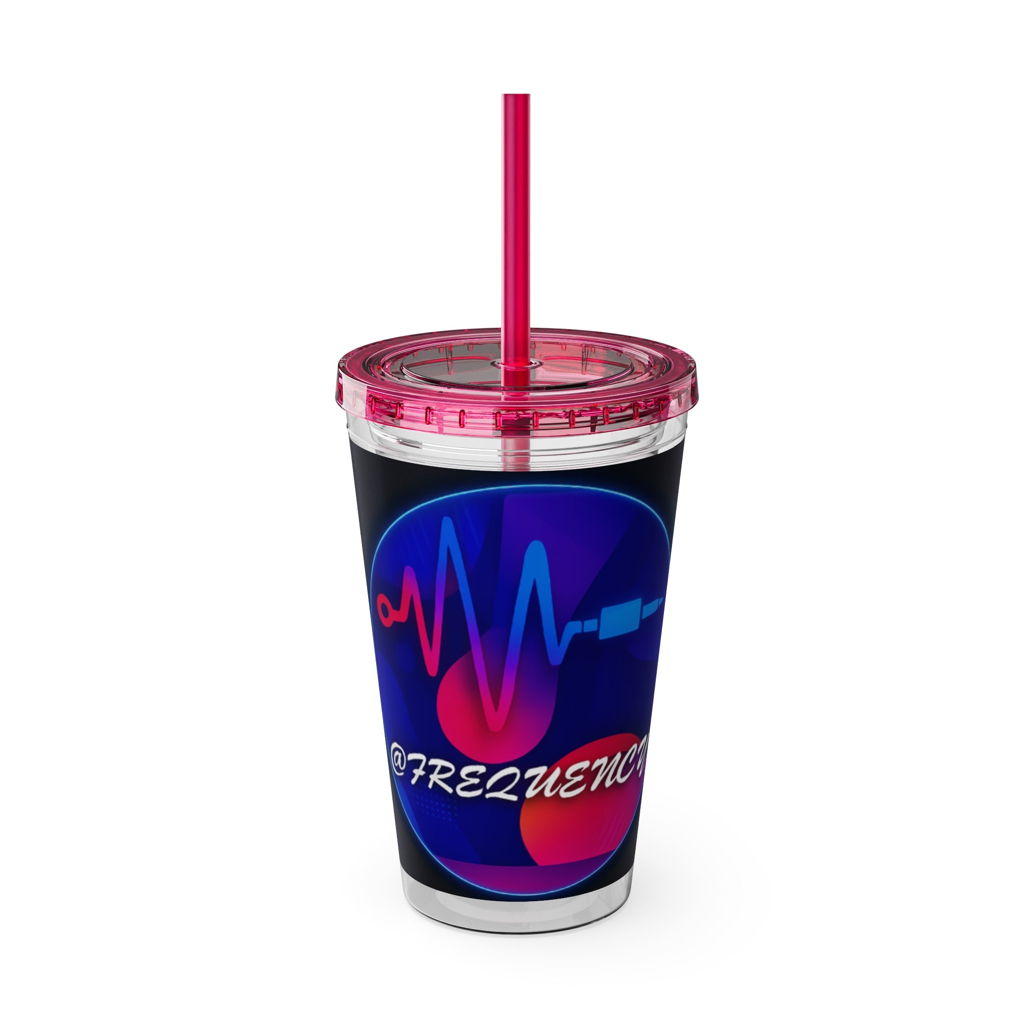 16oz Frequency Graphic Tumbler with Straw — Neon Heartbeat Design