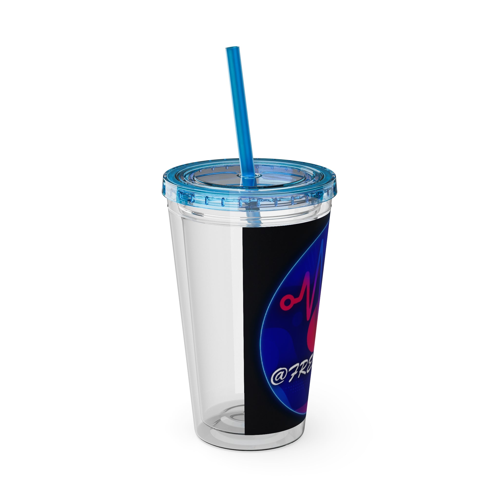 16oz Frequency Graphic Tumbler with Straw — Neon Heartbeat Design